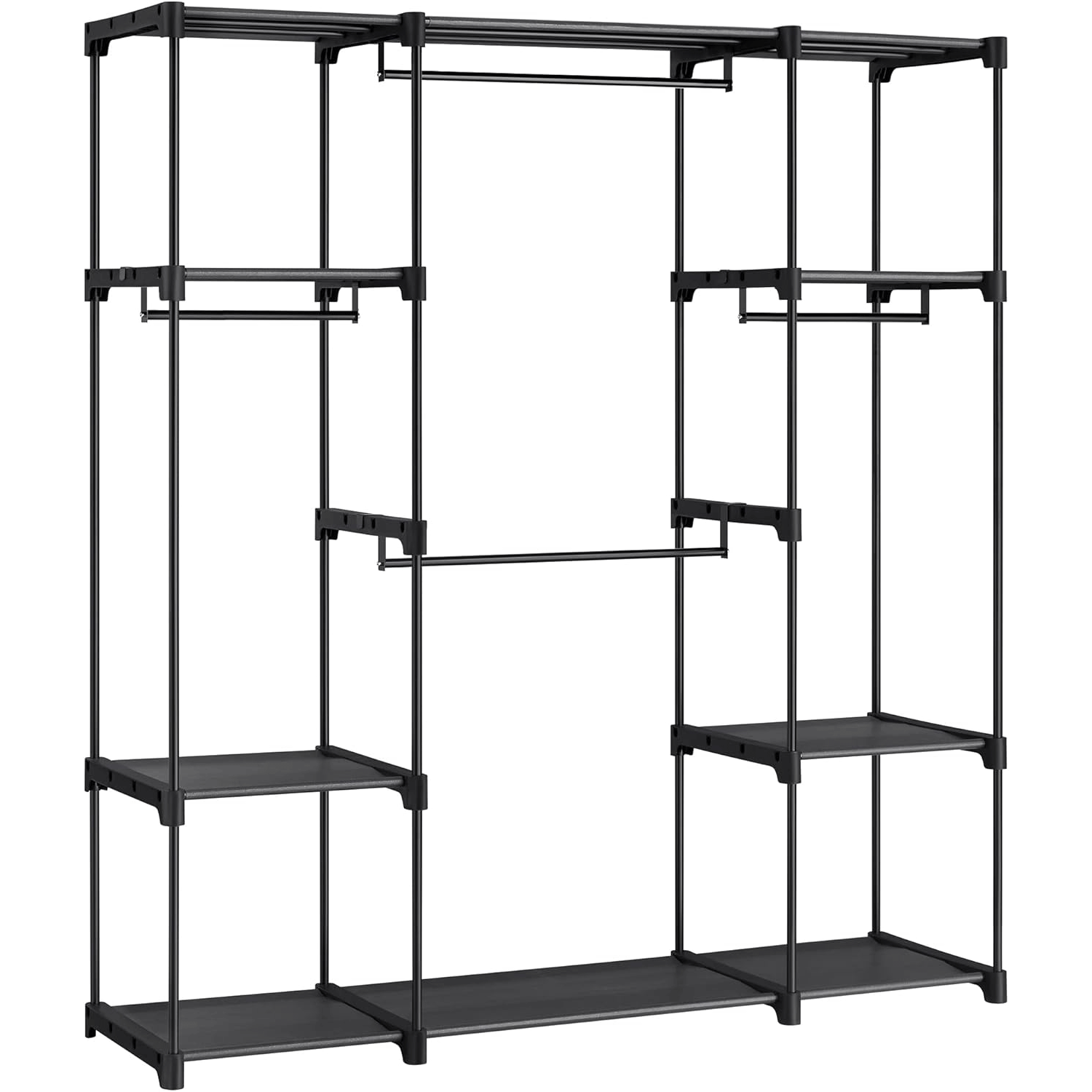 Depozitare si organizare - Dulap portabil pentru haine cu 4 bare de suspendare si rafturi, structura metalica, 151x43x166 cm, negru