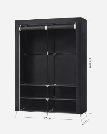 SONGMICS Dulap textil garderoba, 2 compartimente haine cu rafturi, cadru metalic, 127x45x176 cm, negru [2]