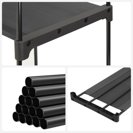 Dulap textil pliabil cu spatiu pentru umerase si rafturi, cadru metalic, 112x43x165 cm, negru [8]