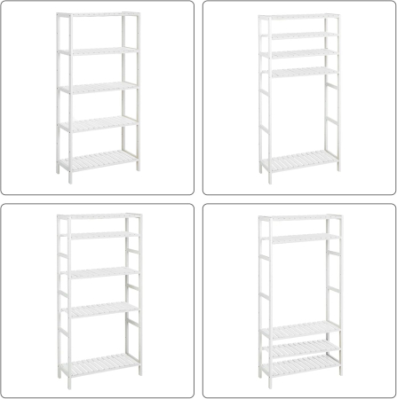 SONGMICS Etajera 5 niveluri, din bambus, pozitii reglabile, multifunctionala pentru bucatarie sau hol, 60x26x130 cm, alb [6]