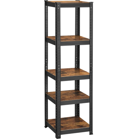 Organizare - SONGMICS Etajera 5 rafturi ajustabile, structura metalica, stil industrial, MDF, 37x37x150 cm, maro si negru