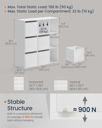 SONGMICS Etajera 6 compartimente, 4 sertare textile, PAL si MDF, 27x83x92 cm, alb [2]