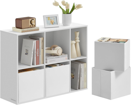 SONGMICS Etajera 6 compartimente, 4 sertare textile, PAL si MDF, 27x83x92 cm, alb [1]