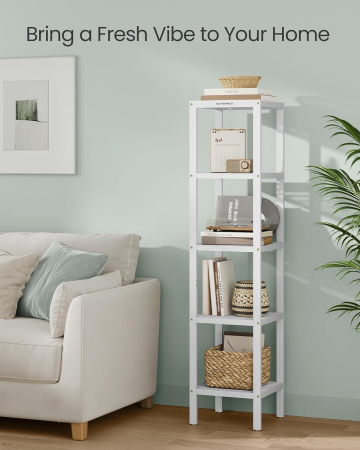 SONGMICS Etajera bambus 5 niveluri, raft multifunctional pentru baie sau bucatarie, 33x33x146 cm, alb [4]