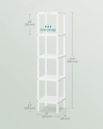 SONGMICS Etajera bambus 5 niveluri, raft multifunctional pentru baie sau bucatarie, 33x33x146 cm, alb [1]
