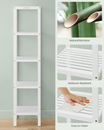 SONGMICS Etajera bambus 5 niveluri, raft multifunctional pentru baie sau bucatarie, 33x33x146 cm, alb [5]