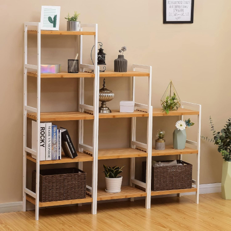 SONGMICS Etajera bambus 5 rafturi, pentru baie, bucatarie sau living, 45x32x142 cm, alb natur [4]