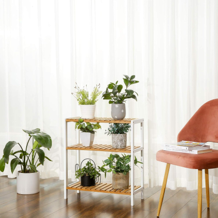 SONGMICS Etajera bambus 60x26x66 cm, cu 3 rafturi, kit anti-rasturnare, alb si natur [5]