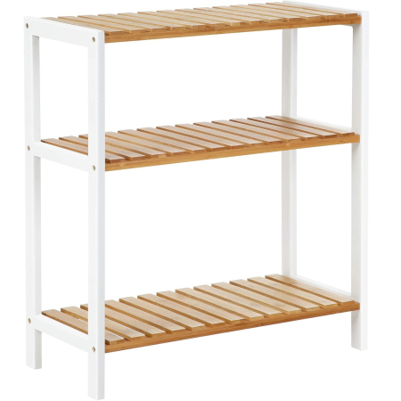 Mobila - SONGMICS Etajera bambus 60x26x66 cm, cu 3 rafturi, kit anti-rasturnare, alb si natur