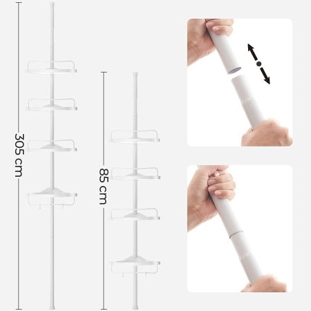 Etajera colt dus, 4 rafturi, inaltime reglabila 85-305 cm, otel si plastic PP, alb [4]