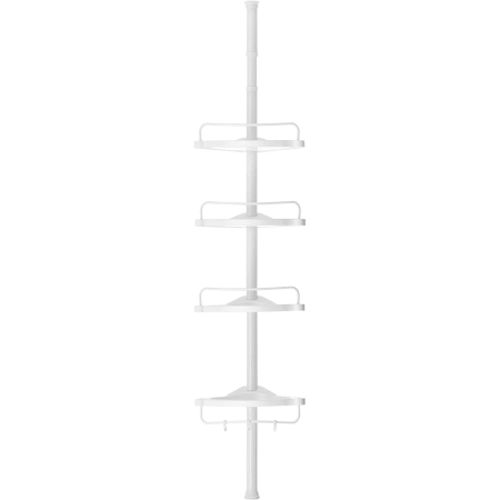 Mobilier pentru baie - Etajera colt dus, 4 rafturi, inaltime reglabila 85-305 cm, otel si plastic PP, alb