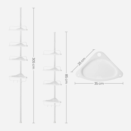 Etajera colt dus, 4 rafturi, inaltime reglabila 85-305 cm, otel si plastic PP, alb [2]