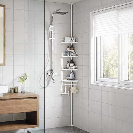 Etajera colt dus, 4 rafturi, inaltime reglabila 85-305 cm, otel si plastic PP, alb [5]
