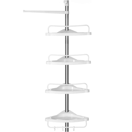 Baie - Etajera colt dus 4 rafturi inaltime reglabila otel, 25x34x300 cm, montaj telescopic, alb