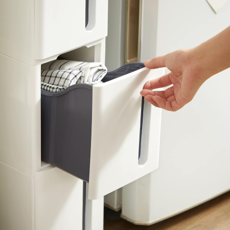 SONGMICS Etajera ingusta cu roti, pentru baie sau bucatarie, cu 4 sertare, 45x17x84 cm, alb [2]