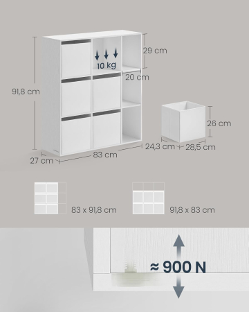 SONGMICS Etajera modulara 9 compartimente cu 6 sertare, PAL si MDF, 83x27x92 cm, alb [1]