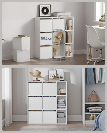 SONGMICS Etajera modulara 9 compartimente cu 6 sertare, PAL si MDF, 83x27x92 cm, alb [2]