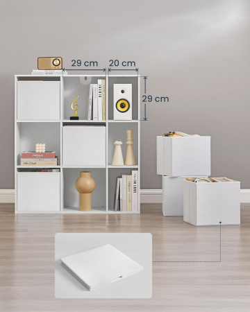 SONGMICS Etajera modulara 9 compartimente cu 6 sertare, PAL si MDF, 83x27x92 cm, alb [3]
