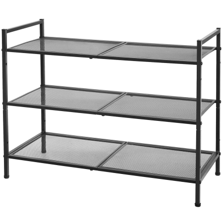 Pantofare - SONGMICS Etajera pantofi 3 niveluri, metalica, suprapozabila, 68x30x53 cm, negru