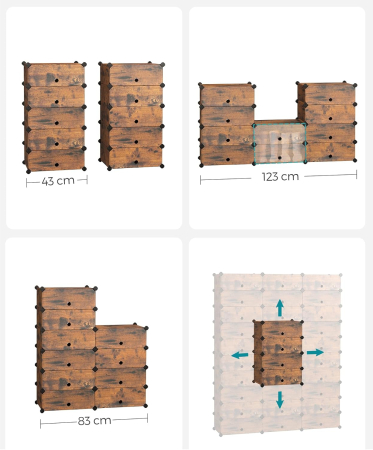 Etajera pantofi 43x31x173 cm, 10 compartimente modulare, usa frontala, maro rustic [3]
