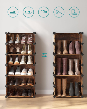 Etajera pantofi 43x31x173 cm, 10 compartimente modulare, usa frontala, maro rustic [2]