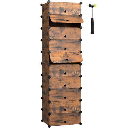 Pantofare - Etajera pantofi 43x31x173 cm, 10 compartimente modulare, usa frontala, maro rustic