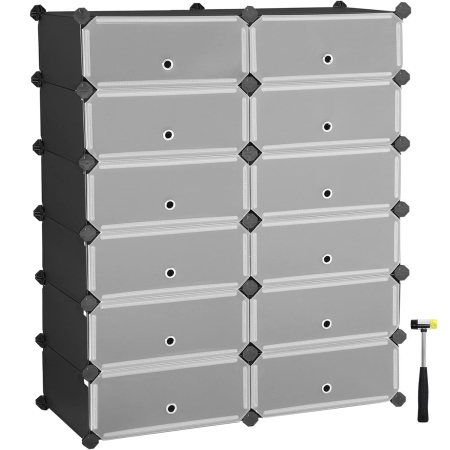 Pantofare - Etajera pantofi 83x31x105 cm, 12 compartimente modulare cu usi rabatabile, negru si alb