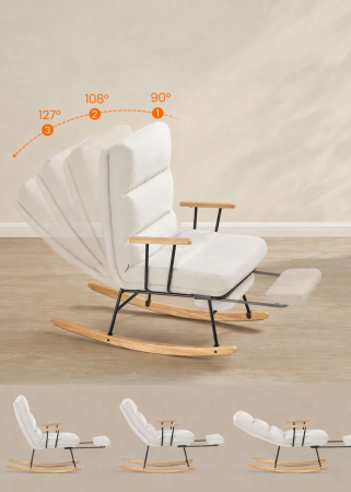 Fotoliu balansoar reglabil cu suport picioare reglabil, textil plusat, 85x75x105 cm, crem [5]