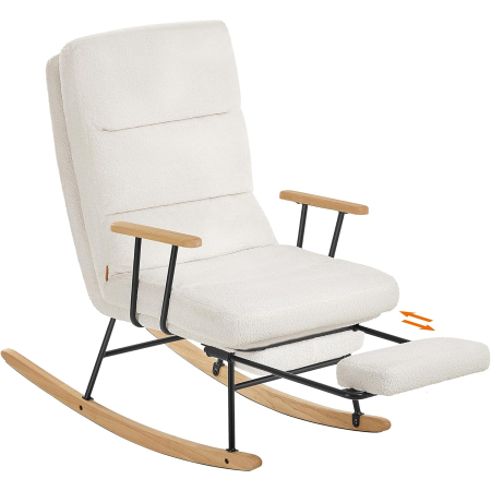 Mobila bucatarie - Fotoliu balansoar reglabil cu suport picioare reglabil, textil plusat, 85x75x105 cm, crem