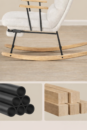 Fotoliu balansoar reglabil cu suport picioare reglabil, textil plusat, 85x75x105 cm, crem [6]