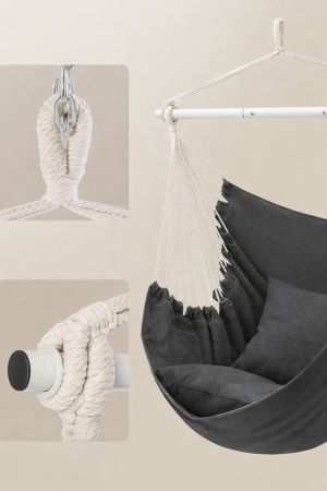 Fotoliu suspendat tip hamac cu 2 perne, lant si carabiniera incluse, 150x128 cm, gri inchis [5]