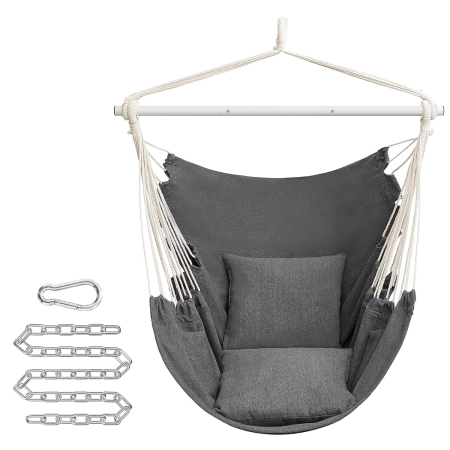 Gradina & balcon - Fotoliu suspendat tip hamac cu 2 perne, lant si carabiniera incluse, 150x128 cm, gri inchis