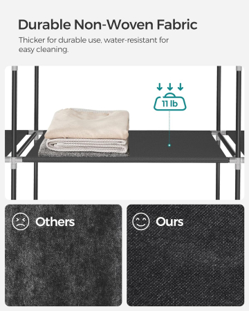 Garderoba din material textil, dulap portabil, cu rafturi si sina de agatat, 150x45x175cm, negru [2]