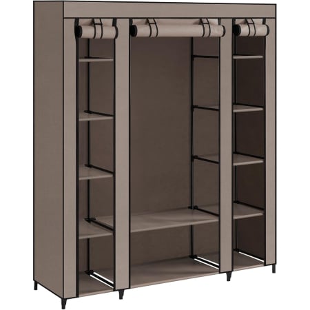 Dormitor & birou - Garderoba din material textil, dulap portabil, cu rafturi si sina de agatat, 150x45x175cm, taupe