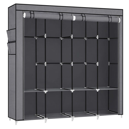 Garderobe - Garderoba din material textil, dulap portabil, cu rafturi si sina de agatat, 170x45x167cm, gri