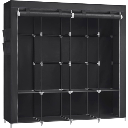 Depozitare si organizare - Garderoba din material textil, dulap portabil, cu rafturi si sina de agatat, 170x45x167cm, negru