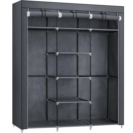 Garderobe - SONGMICS Garderoba pentru depozitarea hainelor, din material textil, cu 3 compartimente, 45x150x175cm, gri