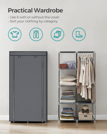 Garderoba pentru depozitarea hainelor, din material textil, design personalizabil, 45x88x168 cm, gri [5]