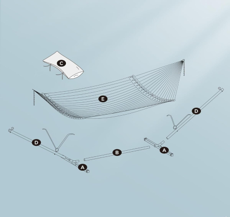 Hamac cu suport metalic, cu suprafata captusita, reglabil, include perna, 200 kg, 300x120x110 cm, albastru [5]