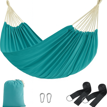 Gradina & balcon - SONGMICS Hamac dublu, accesorii de prindere cu chingi si carabiniere, 210x150 cm, 300 kg, albastru