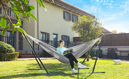 Hamac dublu, accesorii de prindere cu chingi si carabiniere, 210x150 cm, 300 kg, gri [1]