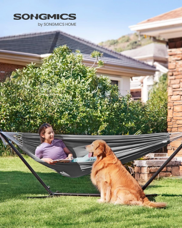 Hamac dublu, accesorii de prindere cu chingi si carabiniere, 210x150 cm, 300 kg, gri [10]