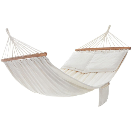 Gradina & balcon - Hamac dublu cu bara lemn, perne incluse, maxim 300 kg, 210x150 cm, bej