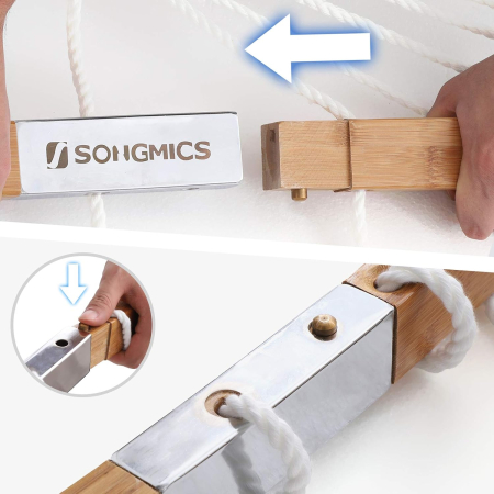 Hamac dublu cu bare curbate din bambus, perna inclusa, maxim 225 kg, 200x140 cm, crem [4]