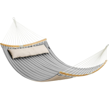Balansoare si leagane de gradina - Hamac dublu cu bare curbate din bambus, perna inclusa, maxim 225 kg, 200x140 cm, gri