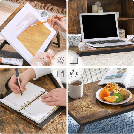 Masa de pat pentru laptop, plabila si reglabila, 71x35x23 cm, maro [2]