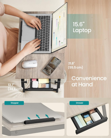 SONGMICS Masa laptop sau mic dejun cu picioare pliabile, din bambus, blat reglabil pe unghi si inaltime, 68x35x32 cm [5]