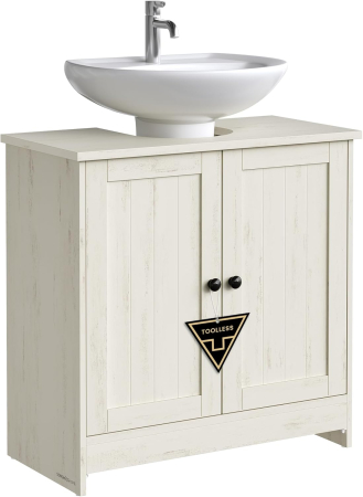 Masca baie pentru chiuveta, suport lavoar, raft reglabil, stil rustic modern, 60x30x61 cm, alb rustic [7]