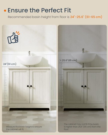 Masca baie pentru chiuveta, suport lavoar, raft reglabil, stil rustic modern, 60x30x61 cm, alb rustic [3]