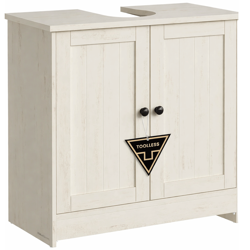 Mobilier baie - Masca baie pentru chiuveta, suport lavoar, raft reglabil, stil rustic modern, 60x30x61 cm, alb rustic